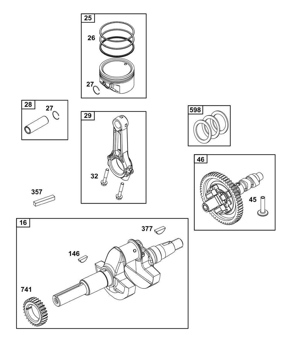 Crankshaft Group Diagram and Parts List for 38E347-0112-G1 200000 - 399999 Briggs and Stratton Engine